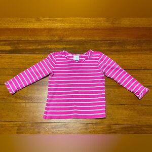 Hanna Andersson Pink & White Striped Long Sleeve Pima Cotton Tee Shirt Size 2T